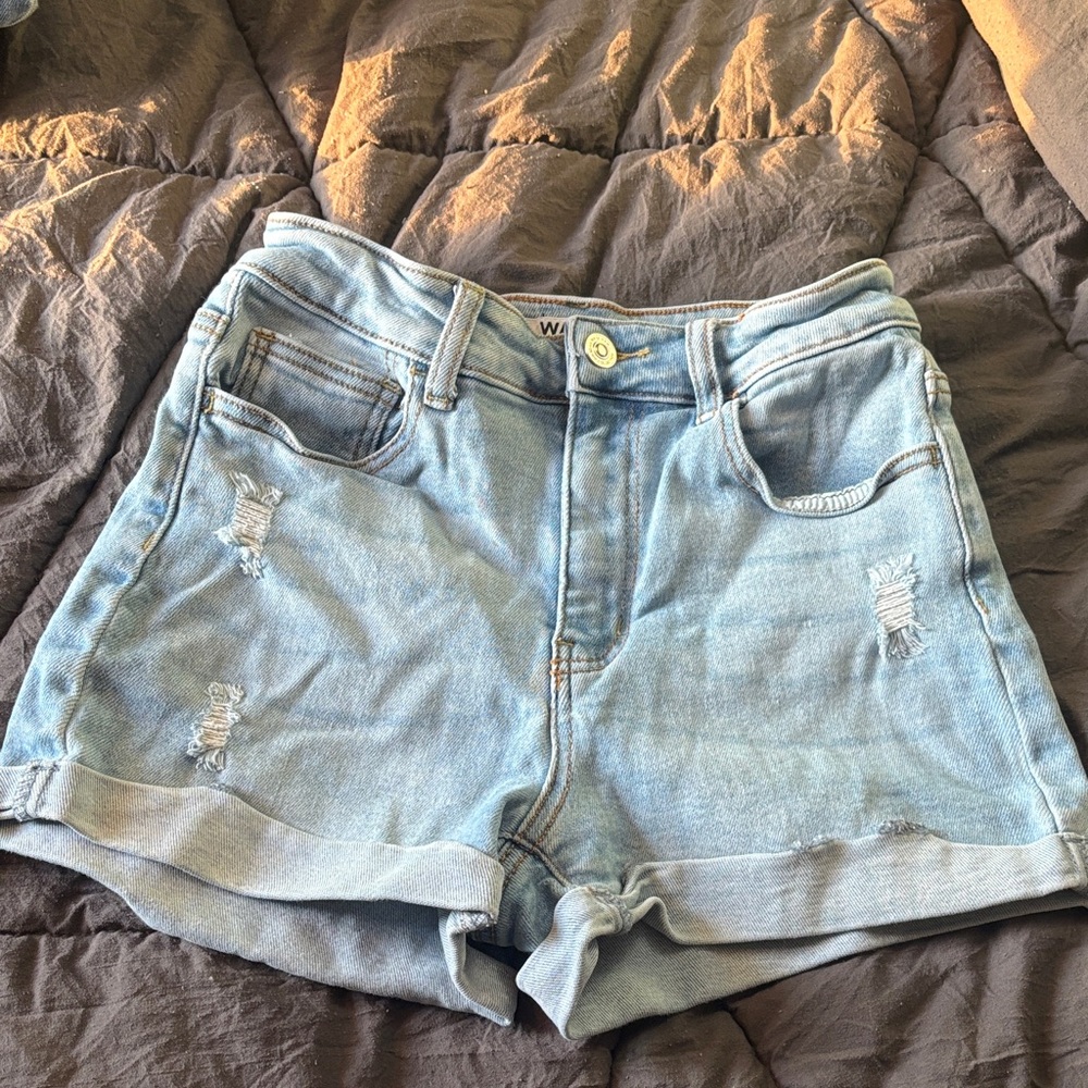 Wax Jean Classic Blue Distressed Shorts